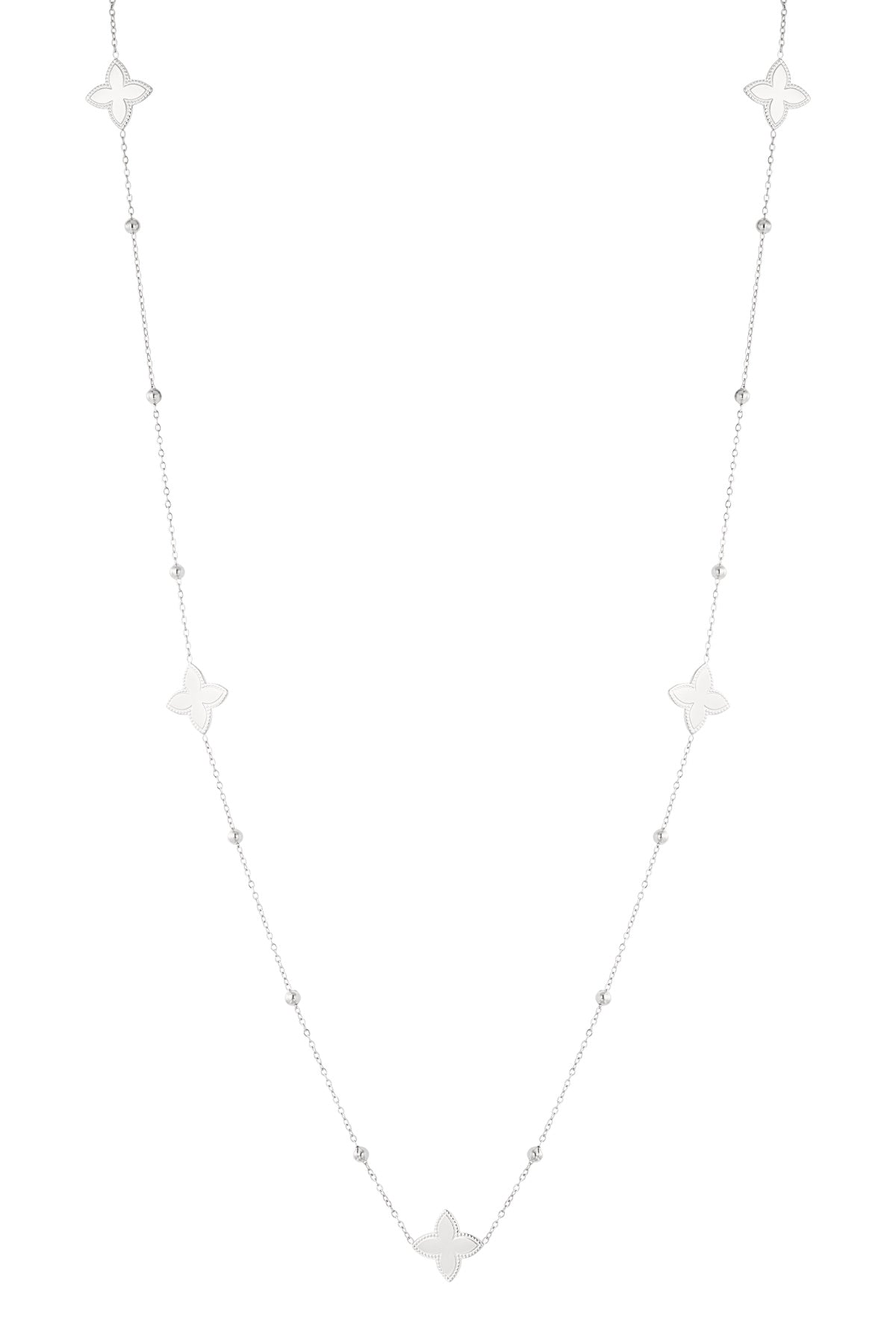 Lange ketting flowers zilver